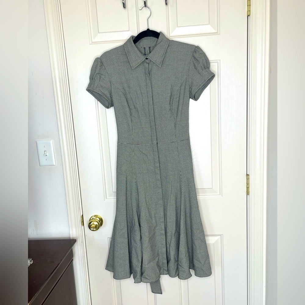 Ralph Lauren Sample Dress Black White Houndstooth Button Front Fit & Flare